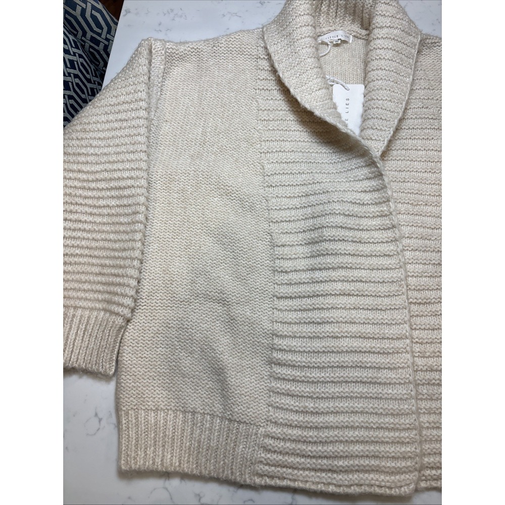 Chunky Knit Cardigan Sweater "Little Lies" Ribbed Boho Cozy Ivory Women's S/M - Picture 4 of 10